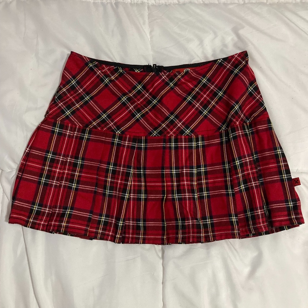Red Plaid school girl style mini skirt, size S